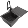 Mexen Cesar 1-bowl granite sink with drainer and Duo kitchen faucet, black speckled - 6514-76-671701-70-B