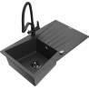 Mexen Cesar granite sink 1-bowl with drainer and Duo kitchen tap, black speckled - 6514-76-671701-70-B