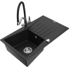 Mexen Cesar 1-bowl granite sink with drainer and Duo kitchen faucet, black - 6514-77-671701-07