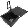 Mexen Cesar granite kitchen sink 1-bowl with drainer and Duo kitchen faucet, black - 6514-77-671701-07