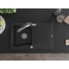 Mexen Cesar granite kitchen sink 1-bowl with drainer and Duo kitchen faucet, black - 6514-77-671701-07