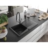Mexen Cesar 1-bowl granite kitchen sink with drainer and Duo kitchen faucet, black - 6514-77-671701-07-B