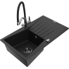 Mexen Cesar 1-compartment granite sink with a drip tray and kitchen mixer tap Duo, Black - 6514-77-671701-07-B
