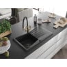 Mexen Cesar 1-compartment granite sink with a drip tray and kitchen mixer tap Duo, Black - 6514-77-671701-57-B