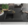 Mexen Cesar granite sink single-bowl with drainer and kitchen faucet Duo, black - 6514-77-671701-57-B