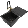 Mexen Cesar granite sink 1-bowl with drainer and Duo kitchen faucet, black - 6514-77-671701-57-B