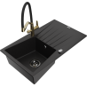 Mexen Cesar granite sink 1-bowl with drainer and Duo kitchen tap, black - 6514-77-671701-57-B