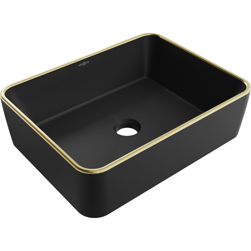 Mexen Catia countertop washbasin 48 x 37 cm, black matte/gold rim - 21314875
