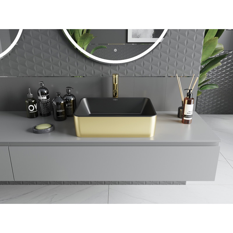 Mexen Catia countertop washbasin 48 x 37 cm, matte black/gold - 21314876