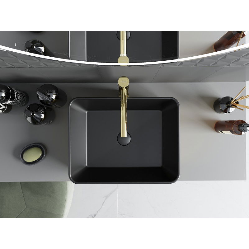 Mexen Catia countertop washbasin 48 x 37 cm, black matte/gold - 21314876