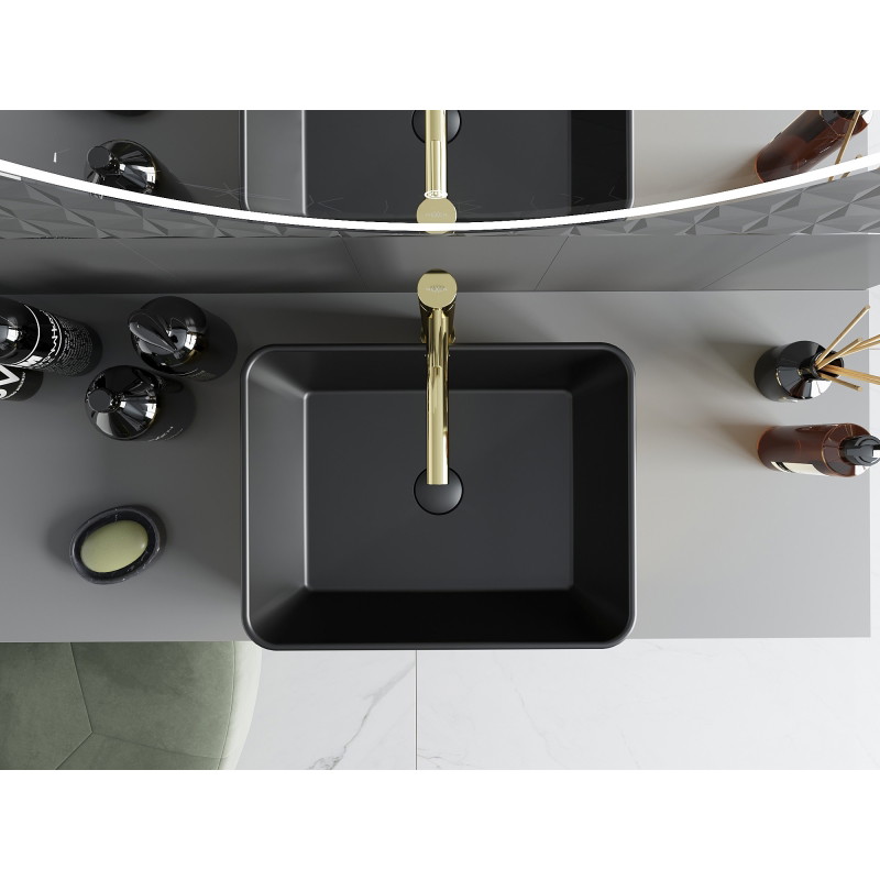 Mexen Catia countertop washbasin 48 x 37 cm, matte black/gold - 21314876