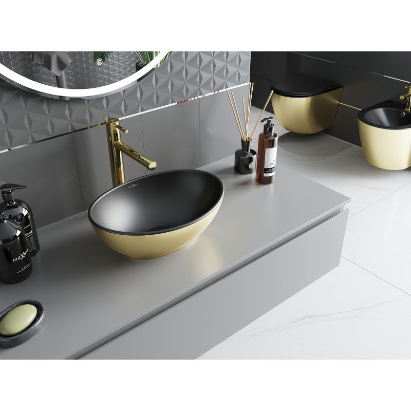 Mexen Elza countertop washbasin 40 x 33 cm, black matte/gold - 21014026