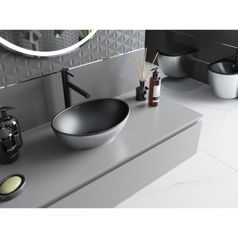 Mexen Elza countertop sink 40 x 33 cm, black matte/silver - 21014024