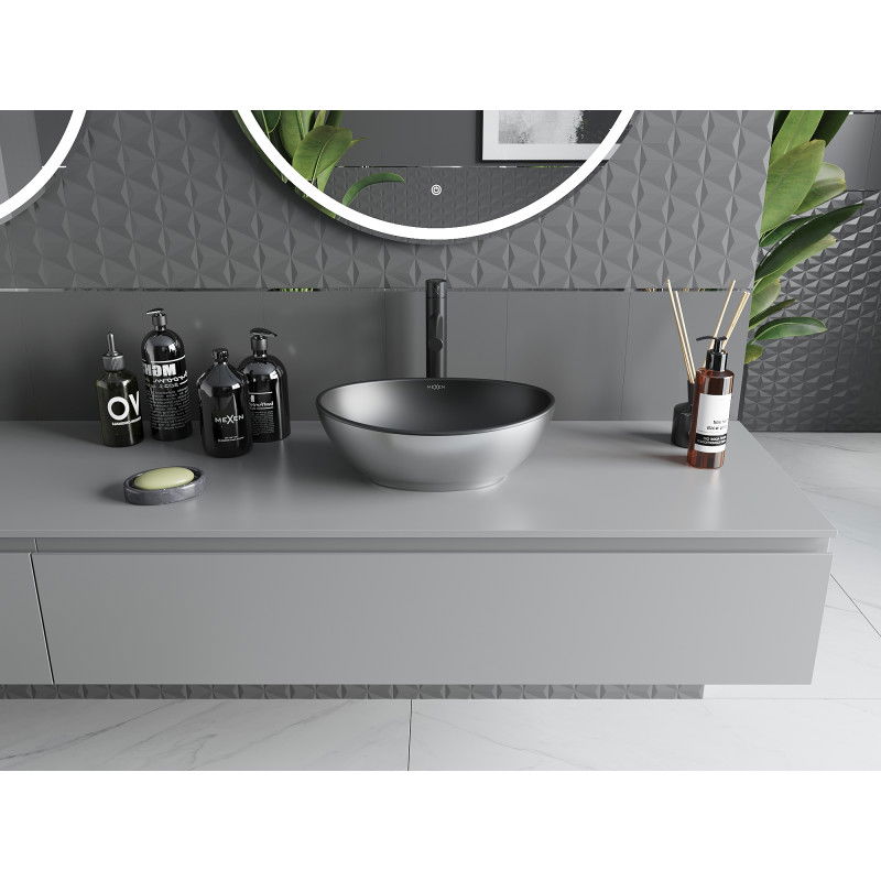 Mexen Elza countertop basin 40 x 33 cm, black matte/silver - 21014024