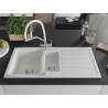 Mexen Andres granite sink 1.5-bowl with drainer and kitchen faucet Duo, white - 6515-20-671701-02