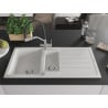 Mexen Andres granite sink 1.5-bowl with drainer and Duo kitchen faucet, white - 6515-20-671701-07
