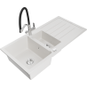 Mexen Andres 1.5-compartment granite sink with a drip tray and kitchen mixer tap Duo, white - 6515-20-671701-07