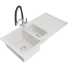 Mexen Andres granite sink 1.5-bowl with drainer and Duo kitchen faucet, white - 6515-20-671701-07