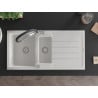 Mexen Andres granite sink 1.5-bowl with drainer and Duo kitchen faucet, white - 6515-20-671701-07