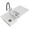 Mexen Andres granite kitchen sink 1.5-bowl with drainer and Duo kitchen faucet, white - 6515-20-671701-07-B