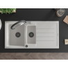 Mexen Andres granite sink 1.5-bowl with drainer and Duo kitchen faucet, white - 6515-20-671701-07-B