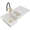 Mexen Andres granite kitchen sink 1.5-bowl with drainer and Duo kitchen tap, white - 6515-20-671701-57-G