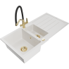 Mexen Andres granite sink 1.5-bowl with drainer and kitchen faucet Duo, white - 6515-20-671701-57-G