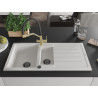Mexen Andres 1.5-bowl granite sink with drainer and Duo kitchen faucet, white - 6515-20-671701-57-B
