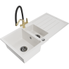 Mexen Andres 1.5-bowl granite sink with drainer and Duo kitchen faucet, white - 6515-20-671701-57-B