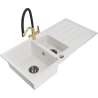 Mexen Andres granite kitchen sink 1.5-bowl with drainer and Duo kitchen faucet, white - 6515-20-671701-57-B