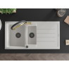 Mexen Andres granite kitchen sink 1.5-bowl with drainer and Duo kitchen faucet, white - 6515-20-671701-57-B