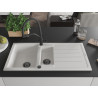 Mexen Andres 1.5-bowl granite sink with drainer and Duo kitchen faucet, white - 6515-20-671701-70-B