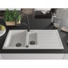 Mexen Andres granite sink 1.5-bowl with drainer and Duo kitchen tap, white - 6515-20-671701-70-B