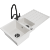 Mexen Andres 1.5-bowl granite sink with drainer and Duo kitchen faucet, white - 6515-20-671701-70-B