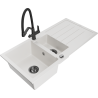 Mexen Andres granite sink 1.5-bowl with drainer and Duo kitchen faucet, white - 6515-20-671701-70-B
