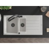 Mexen Andres 1.5-bowl granite sink with drainer and Duo kitchen faucet, white - 6515-20-671701-70-B