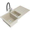 Mexen Andres 1.5-bowl granite sink with drainer and Duo kitchen faucet, beige - 6515-69-671701-07