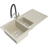 Mexen Andres granite sink 1.5-bowl with drainer and Duo kitchen faucet, beige - 6515-69-671701-07