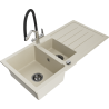 Mexen Andres 1.5-bowl granite kitchen sink with drainer and Duo kitchen faucet, beige - 6515-69-671701-07-B
