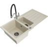 Mexen Andres 1.5-compartment granite sink with a drip tray and kitchen mixer tap Duo, Beige - 6515-69-671701-07-B