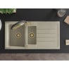 Mexen Andres 1.5-bowl granite sink with drainer and Duo kitchen tap, beige - 6515-69-671701-57-G