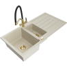 Mexen Andres 1.5-bowl granite sink with drainer and Duo kitchen tap, beige - 6515-69-671701-57-G