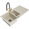 Mexen Andres 1.5-compartment granite sink with a drip tray and kitchen mixer tap Duo, Beige - 6515-69-671701-57-B