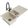 Mexen Andres 1.5-bowl granite kitchen sink with drainer and Duo kitchen faucet, beige - 6515-69-671701-70-B