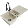 Mexen Andres 1.5-compartment granite sink with a drip tray and kitchen mixer tap Duo, Beige - 6515-69-671701-70-B