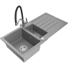 Mexen Andres granite sink 1.5-bowl with drainer and Duo kitchen faucet, gray - 6515-71-671701-07