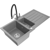 Mexen Andres granite sink 1.5-bowl with drainer and Duo kitchen tap, grey - 6515-71-671701-07