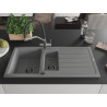 Mexen Andres granite sink 1.5-bowl with drainer and Duo kitchen faucet, gray - 6515-71-671701-07-B