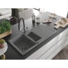Mexen Andres 1.5-bowl granite sink with drainer and Duo kitchen tap, grey - 6515-71-671701-07-B