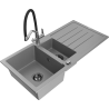 Mexen Andres 1.5-bowl granite sink with drainer and Duo kitchen faucet, gray - 6515-71-671701-07-B
